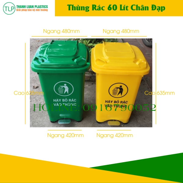 Thùng rác nhựa 60 lít có chân đạp - Thùng Rác Đà Nẵng - Công Ty TNHH Thành Luân Plastics